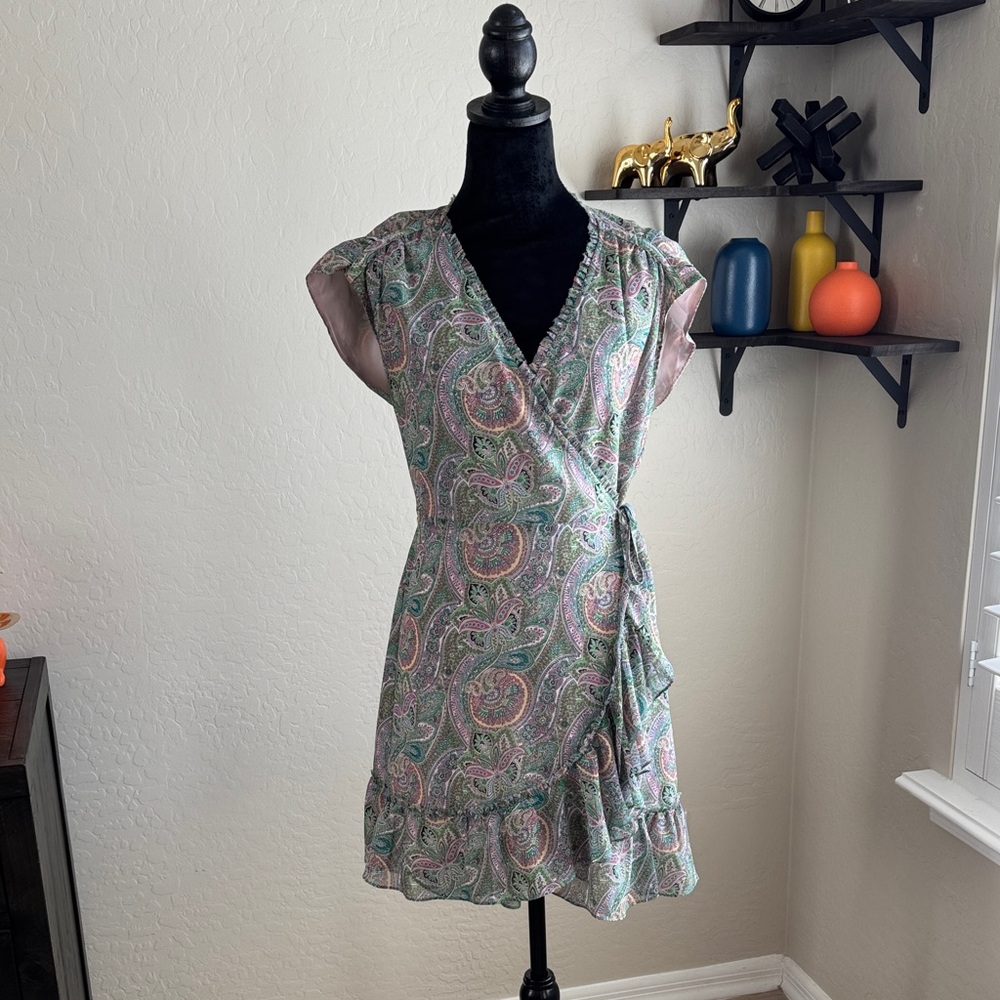 All Saints Paisley Mini Dress - Green and Pink